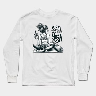 Just a Girl Who Loves Yoga-Girl with Mat and Messy Bun Long Sleeve T-Shirt